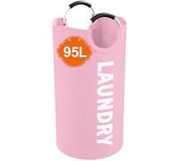 IHOMAGIC 95L Cesta de lavandería con Manijas de aleación, Cesto Ropa Sucia Plegable, Cestos para la Colada de Tela Oxford para Apartamento, Dormitorio, Cuarto de Baño, Sala de Estar, Camping, Rosa