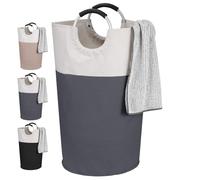 IHOMAGIC 95L Cesta de lavandería con Manijas de aleación, Cesto Ropa Sucia Plegable, Cestos para la Colada de Tela Oxford Bolsa de Lavandería Plegable para botellas de almacenamiento (Gris Oscuro)
