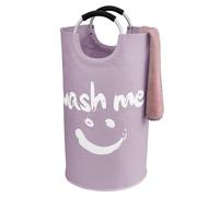IHOMAGIC 95L Faltbar Wäschesammler Wäschetonne Stoff Wäschesack mit Griffe Dekorativer Wäschekorb mit Smiley Face für das Schlafzimmer - Wäschesortierer Aufbewahrungskorb Badezimmer Waschküche, Purple