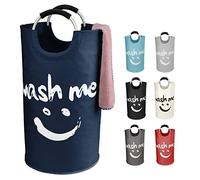 IHOMAGIC 95L Freestanding Cesto de la Ropa con Manija de Aleación, Cesto de Lavandería Hecho Oxford 600D Resistente Portátil, Bolsa de Lavandería Plegable para Viajes, Dormitorio (Azul Oscuro)