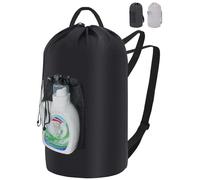 IHOMAGIC 95L Grande Bolsa Ropa Sucia Portátil con Bolsillo, Cesto Ropa Sucia de Nailon con correa para el hombro, Cesta de Lavandería Portátil para la Lavandería, Viajes, Dormitorio, Negro