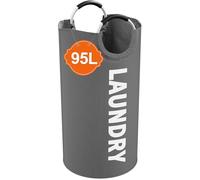 IHOMAGIC 95L Grande Cesto Ropa Sucia con Asa, Cesto de Lavandería Redondo de Tela Oxford, Plegable Bolsa de Almacenamiento para la Colada para Juguetes, Toallas, Esterillas de Yoga, Gris Oscuro