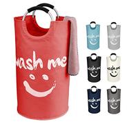 IHOMAGIC 95L Grande Cesto Ropa Sucia con Asa, Cesto de Lavandería Redondo de Tela Oxford - Plegable Bolsas con Smiley Pattern para la Colada para Juguetes, Toallas, Mantas, Esterillas de Yoga (Rojo)