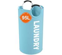 IHOMAGIC 95L Grande Cestos Para la Colada, Bolsa de Lavandería Plegable, Independiente Cesto Ropa Sucia con Asa, Cesto de Ropa Sucia Portátil para Juguetes, Mantas, Ropa, Esterillas de Yoga, Azul