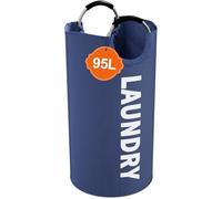 IHOMAGIC 95L Plegable Bolsas Ropa Sucia con Cómodas Asas de Aluminio, Cestos para la Colada de Tela Oxford, Portátil Cesto Ropa Sucia Redonda para Dormitorio, Baño, Camping, Azul Oscuro