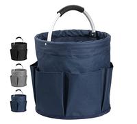 IHOMAGIC Bolsa de Almacenamiento con Múltiples Bolsillos, Bolsa de Herramientas Redonda con Asa de Transporte, Organizador de Bolsas de Tela Oxford para Interior y Exterior 28x28x28cm (Azul Marino)