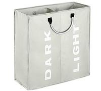 IHOMAGIC Bolsas para la Colada Cesto para Ropa Sucia Plegable Bolsa Colada para Baño con 2 Compartimiento Organizador Lavandería para Cocina Dormitorio Hotel Viaje Capacidad 60L 53x23×53cm, Gris