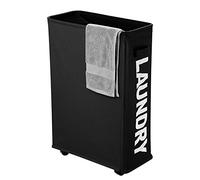 IHOMAGIC Cesto para la Colada Delgada sobre Rueda, Cesta de Lavandería Rectangular Práctica Plegable Colector de Ropa Sucia para el Hogar, Cocina, Dormitorio, Hotel, Viaje 35-40L, 600D Tela, Negro