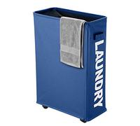 IHOMAGIC Cesto para la Colada Delgada sobre Rueda, Cesta de Lavandería Rectangular Práctica Plegable Colector de Ropa Sucia para el Hogar, Cocina, Dormitorio, Hotel, Viaje 35-40L, 600D, Azul Oscuro