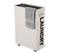 IHOMAGIC Cesto para la Colada Delgada sobre Rueda, Cesta de Lavandería Rectangular Práctica Plegable Colector de Ropa Sucia para el Hogar, Cocina, Dormitorio, Hotel, Viaje 35-40L, 600D Tela, Beige