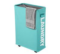 IHOMAGIC Cesto para la Colada Delgada sobre Rueda, Cesta de Lavandería Rectangular Práctica Plegable Colector de Ropa Sucia para el Hogar, Cocina, Dormitorio, Hotel, Viaje 35-40L, 600D Tela, Azul