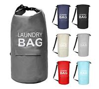 IHOMAGIC Cesto Ropa Sucia de Hombro Ajustables - Bolsa para Colgar Ropa Sucia, Bolsa de Almacenamiento un Hombro con Bolsillo, Cesta de Lavandería Portátil para Colgar en la Puerta (Gris Oscuro)