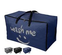IHOMAGIC Grande Bolsa de Almacenamiento con Cremallera Robusta, Cajas De Almacenaje Ropa Plegable con Mango, Bolsa de Viaje de Tela Oxford para Almohada, Ropa de cama 70x35x42cm (100L, Azul Oscuro)