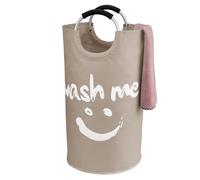 IHOMAGIC Grande Cesto Ropa Sucia con Asa 95L, Cesto de Lavandería Redondo de Tela Oxford, Plegable Bolsas para la Colada para Juguetes, Toallas, Mantas, Esterillas de Yoga (Smiley Pattern, Caqui)