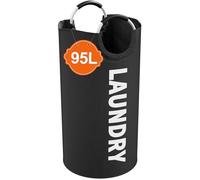IHOMAGIC Grande Cesto Ropa Sucia con Asa, 95L Cesto de Lavandería Redondo Portátil de Tela Oxford, Plegable Bolsas para la Colada para Juguetes, Toallas, Mantas, Esterillas de Yoga, Negro