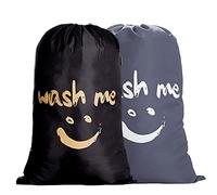 IHOMAGIC Set de 2 Bolsa de Colada con Cuerda Nilón Cesto para Ropa Sucia Plegable para Baño con Organizador Lavandería para Cocina Dormitorio Hotel de Viaje Gran Capacidad 120L, Gris Oscuro/Negro
