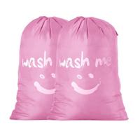 IHOMAGIC Set de 2 Bolsa de Colada con Cuerda Nilón, Cesto para Ropa Sucia Plegable para Baño con Organizador Lavandería para Cocina Dormitorio Hotel de Viaje capacidad extra 120L, 61x92cm (Rosa)