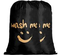 IHOMAGIC Set de 2 Bolsa de Colada con Cuerda Nilón Cesto para Ropa Sucia Plegable para Baño con Organizador Lavandería para Cocina Dormitorio Hotel de Viaje Gran Capacidad 120L 61x92cm, Negro
