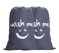 IHOMAGIC Set de 2 Bolsa de Colada con Cuerda Nilón Cesto para Ropa Sucia Plegable para Baño con Organizador Lavandería para Cocina Dormitorio Hotel de Viaje Gran Capacidad 120L 61x92cm, Gris Sonrisa