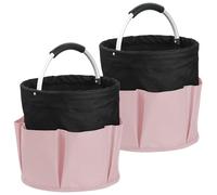 IHOMAGIC Set de 2 Cesta de Limpieza con Múltiples Bolsillos y Asa, 17L Bolsa de Herramientas Portátil de Tela Oxford 600D, Cestas Organizadoras Multifuncional para Picnics, Duchas, Negro con Rosa