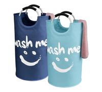 IHOMAGIC Set de 2 Independiente Cesto Ropa Sucia con 2 Asas 95L, Grande Cestos para la Colada de Tela Oxford 600D, Cesto de Almacenamiento de Ropa Plegable para Juguetes, Toallas (Azul/Azul Oscuro)