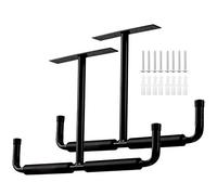 Ihomepark Ganchos de Garaje, Ganchos de Dobles Puntas Techo de Gran Capacidad de Pared con EVA Revestimiento Antideslizante, Colgar Soporte Bici para Organizar Herramientas, Escaleras, 2 Piezas/Negro