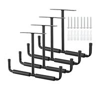 Ihomepark Ganchos de Garaje, Ganchos de Dobles Puntas Techo de Gran Capacidad de Pared con EVA Revestimiento Antideslizante, Colgar Soporte Bici para Organizar Herramientas, Escaleras, 4 Piezas/Negro
