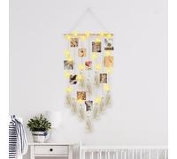 IHONYI Decoración Boho - Colgante De Macramé Para Fotos,Decor De Pared De Tapiz Tejido Chic,Pared De Fotos Para Dormitorio/Salón,Guirnalda De Fotos Boho Con 30 Clips De Madera,108cm (L) x 42cm (A)