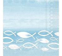 IHR 20 Servilletas de pescado turquesa para comunión, confirmación, bautizo, decoración de mesa, decoupage, técnica de servilletas, 33 x 33 cm, L999542