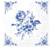 IHR 20 servilletas flores, jardín y rosa natural en azul como decoración de mesa. Servilletas de papel con motivo. También para técnica decoupage y servilleta 33x33cm