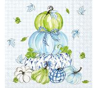 IHR Ideal Home Range Servilletas de cóctel desechables de 3 capas de papel, paquete de servilletas de fiesta, 5 x 5 pulgadas, calabazas apiladas chinoiserie, 20 unidades