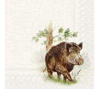 IHR Ideal Home Range - Servilletas de papel Hunted Wild Boar Cream 20 piezas. Servilletas de cóctel de 3 capas de 25 cm x 25 cm / 10 pulgadas x 10 pulgadas
