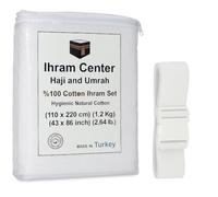 Ihram Ehram Ahram for Men for Hajj and Umrah - 2 Toallas - 100% algodón Natural 110 x 220 cm (algodón con cinturón)