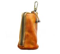 ihreesy Funda para Llavero, Mini Organizador de Llaves Cartera de piel de Vaca Llavero para Coche Funda Universal para Llavero Bolsa con Cremallera para Mujeres y Hombres,Amarillo Marrón