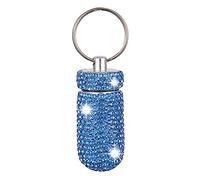 ihreesy Mini Pastillero Pequeño Portátil,Llavero Pastillero con Diamantes de Imitación Botella de Medicina Impermeable de Aluminio Organizador de Dispensador de Píldoras Aplicar para Viajes,Azul Claro