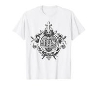 IHS Cruz Cristograma Jesús Símbolo Misa Católica Tradicional Camiseta gráfica económica, Hombre, Blanco, XL