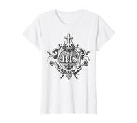 IHS Cruz Cristograma Jesús Símbolo Misa Católica Tradicional Camiseta gráfica económica, Mujer, Blanco, L
