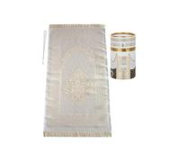 ihvan online - Alfombra de oración Musulmana y Perlas con Elegante Caja de Regalo cilíndrica, Janamaz, Sajadah,Alfombra islámica Suave,Estuche islámico,Alfombra de tafetán, Color Blanco, Mod2