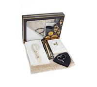 ihvan online Caja de regalo de oración para Hajj y Umrah, alfombra de oración musulmana, tapete islámico, 99 y 33 cuentas nacaradas Tesbih, libro Yaseen, Miswak, Hijab, juego de lujo islámico para