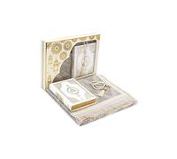 ihvan online Caja de regalo de oración para Hayy y Umrah, alfombra de oración musulmana, tapete islámico, 99 cuentas nacaradas Tesbih, Corán de acebo con traducción francesa, juego de lujo islámico