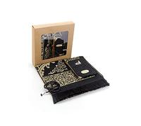ihvan online Juego de Alfombra de oración Musulmana de Tela de tafetán y Terciopelo Cubierto Yaseen Surah tamaño Bolsa Libro y Cuentas de oración de Cristal con Caja de Kraft, Color Negro
