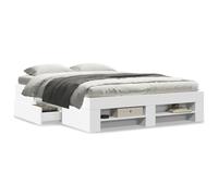 Iiaky Cama 135 x 190 cm con Cajones Cama Matrimonio de Madera Cama Base 135 x 190 cm Somier de Listones de Madera-Blanco-135 x 190 cm