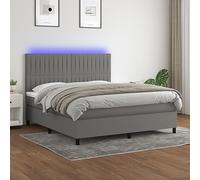 Iiaky Cama Box Spring colchón y Luces LED Mueble Cama somier Bed Frame Cama led colchon Estructura Cama Tela Gris Oscuro 160x200 cm // 3135046