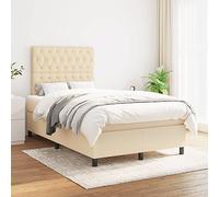 Iiaky Cama Box Spring con colchón Estructura Cama Bed Frame Cama con colchon somier Mueble Cama Tela Color Crema 120x200 cm // 3142006