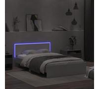 Iiaky Cama de 135 x 190 cm con LED Somier Duradero de Madera Maciza con cabecero de Cama Cama Doble con somier de láminas-Blanco-135 x 190 cm