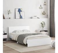 Iiaky Cama de 140 x 190 cm con LED Somier Duradero de Madera Maciza con cabecero de Cama Cama Doble con somier de láminas-Blanco-140 x 190 cm