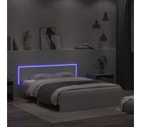 Iiaky Cama de 150 x 200 cm con LED Somier Duradero de Madera Maciza con cabecero de Cama Cama Doble con somier de láminas-Blanco-150 x 200 cm