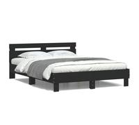 Iiaky Cama Madera 150 x 200 con LED Marco de la Cama de Plataforma Madera con cabecero Cama Doble con somier de láminas-Negro-150 x 200 cm