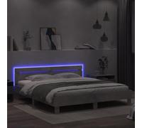 Iiaky Cama Madera 200 x 200 con LED Marco de la Cama de Plataforma Madera con cabecero Cama Doble con somier de láminas-Gris hormigón-200 x 200 cm