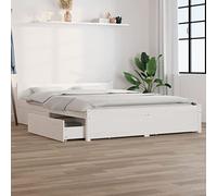 Iiaky Cama Madera Doble de 120 x 200 cm con 2 Cajones Estructura con cabecero y somier de láminas de Madera Marco De Cama de Madera, Bed Frame, Cama Juvenil-Blanco-120 x 200 cm
